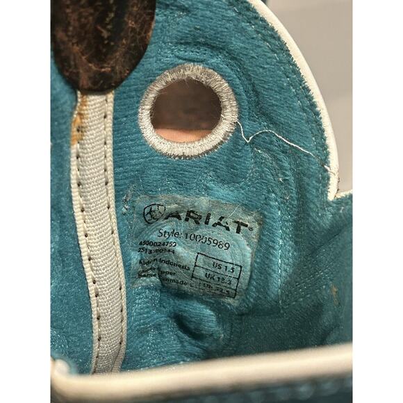ARIAT Brown/Aqua Western Cowboy Boots Girls Youth Size 1.5 Cowgirl - Picture 8 of 8